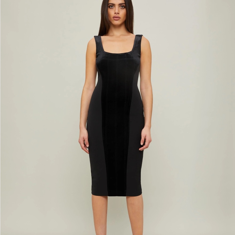 KALAYCI LONDON VELVET & CREPE MIDI DRESS - BLACK - NWT - UK SIZE 8
